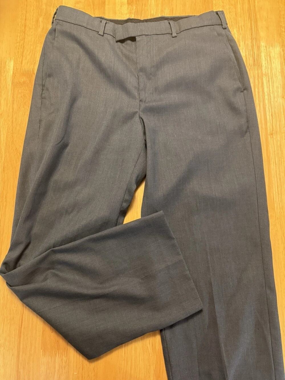 Savane Tailored2U Mens 34x30 Charcoal Gray Dress Pants Flex Waist Flat Front